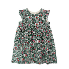 Two Little Beans and Co. Two Little Beans Ruffle Dress - Yuletide Floral Tile