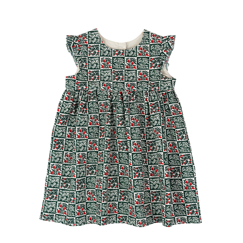 Two Little Beans and Co. Two Little Beans Ruffle Dress - Yuletide Floral Tile
