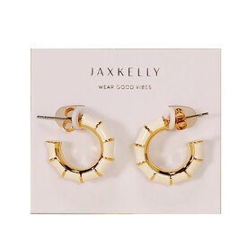 JaxKelly JaxKelly Gold Vintage Hoop Earrings - Cream Enamel