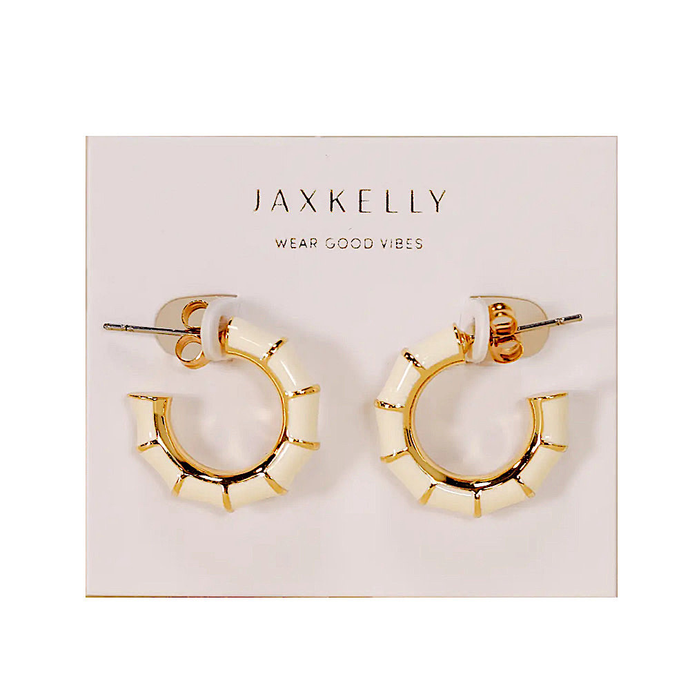 JaxKelly JaxKelly Gold Vintage Hoop Earrings - Cream Enamel