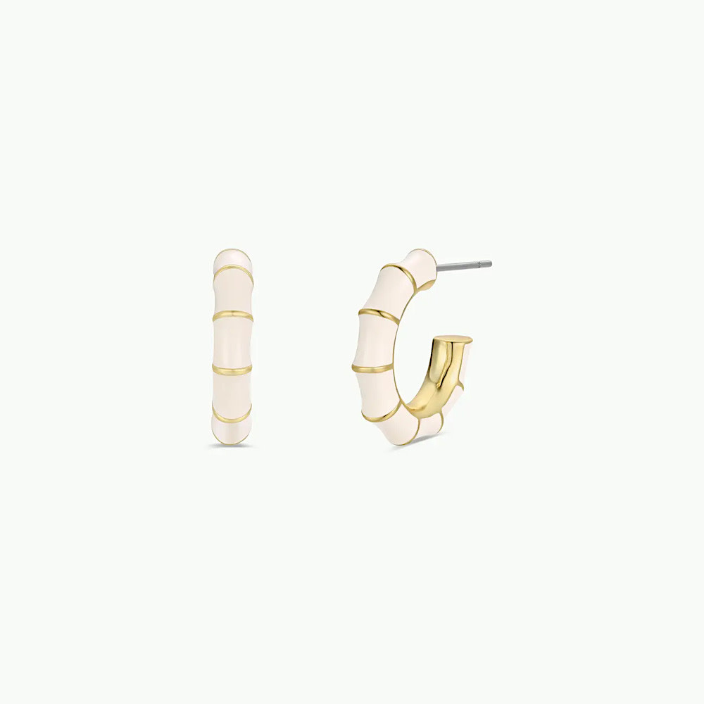 JaxKelly Gold Vintage Hoop Earrings - Cream Enamel