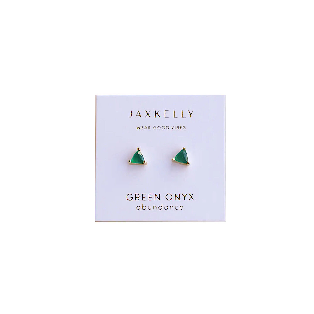 JaxKelly Gold Mini Energy Stud Earrings - Green Onyx