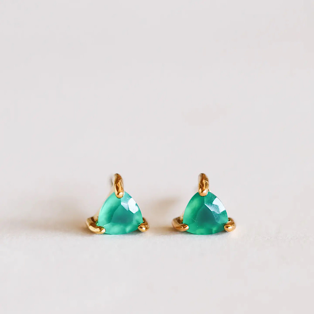 JaxKelly Gold Mini Energy Earrings - Green Onyx