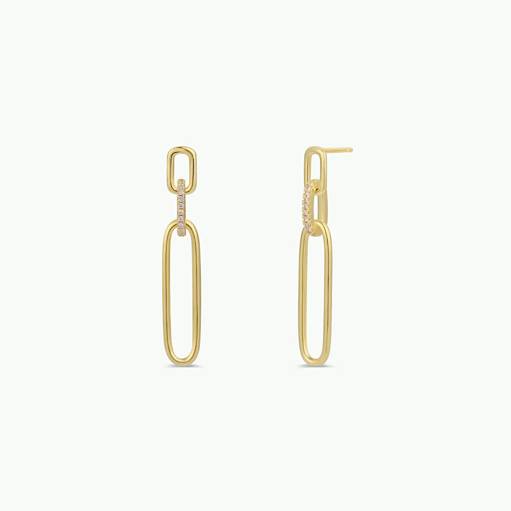 JaxKelly Pave Link Drop Earrings - Gold