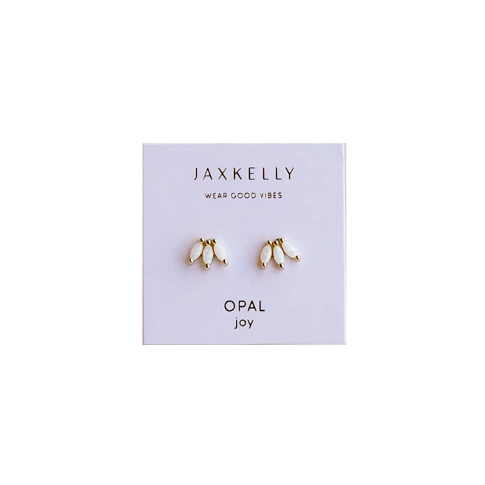 JaxKelly Crown Stud Earrings - White Opal
