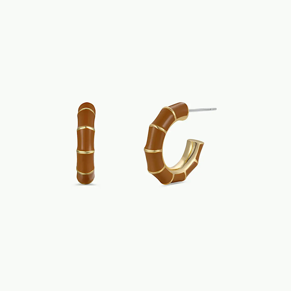 JaxKelly Gold Vintage Hoop Earrings - Brown Enamel