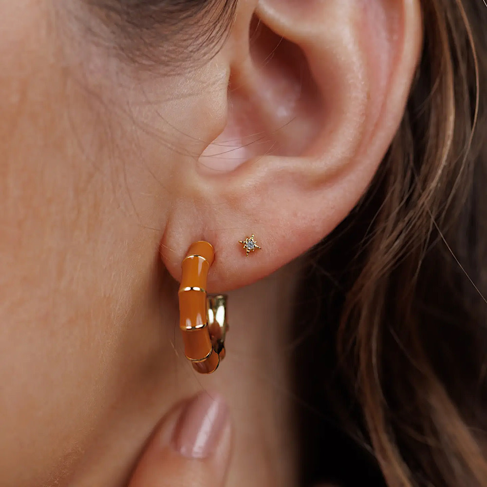 JaxKelly Gold Vintage Hoop Earrings - Brown Enamel