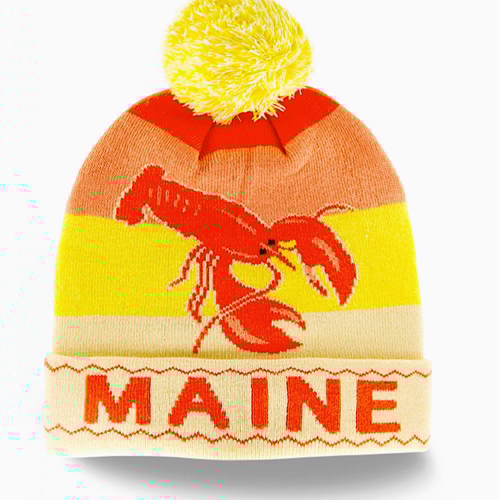 Winter Knit Beanie with Pom Pom - Maine Lobster - Yellow