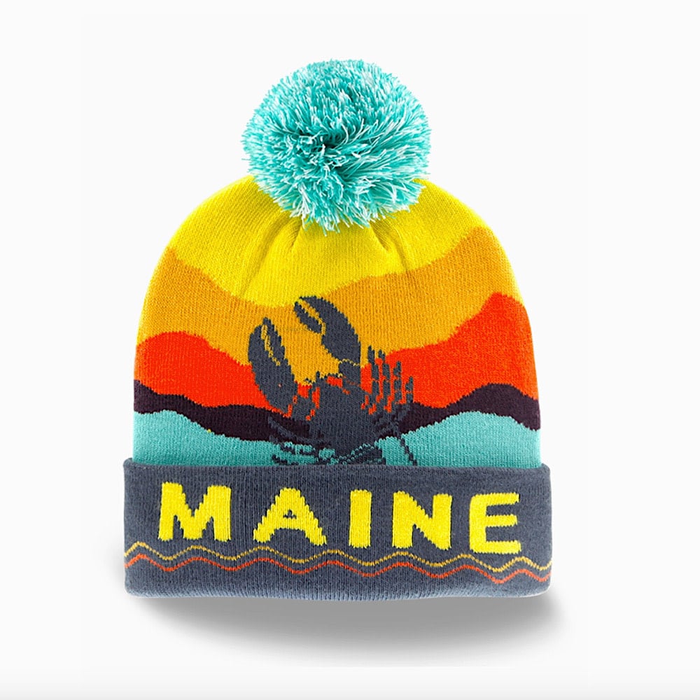 Winter Knit Beanie with Pom Pom - Maine Lobster- Coastal