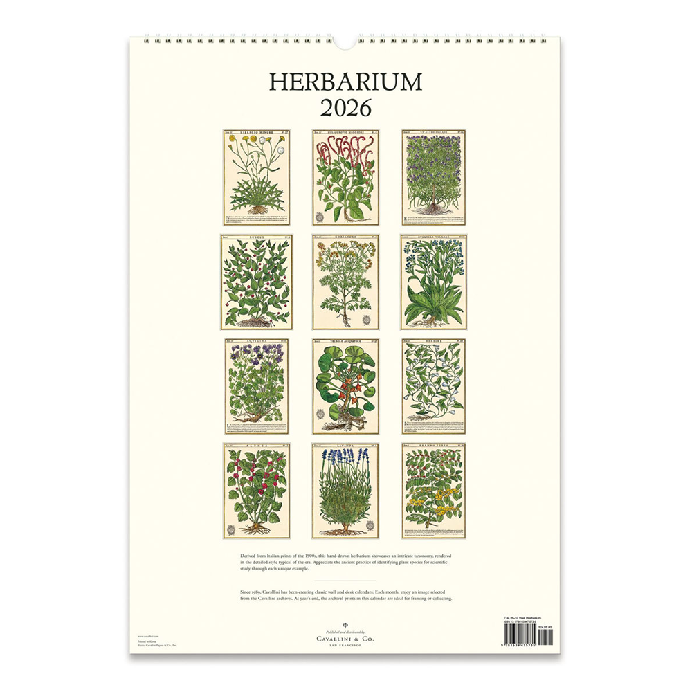 Cavallini 2026 Wall Calendar - Herbarium