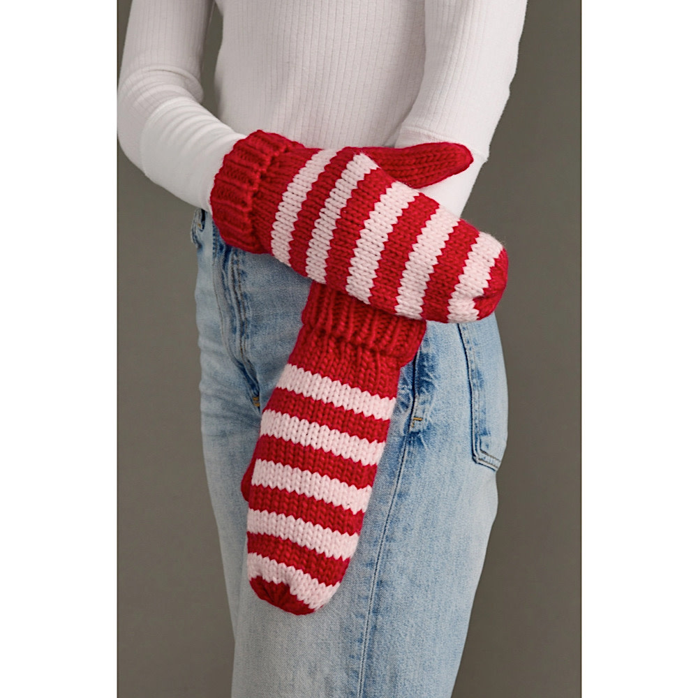 Panache Mittens - Striped - Red & Pink