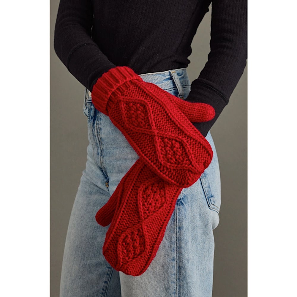 Panache Cable Knit Mittens - Red