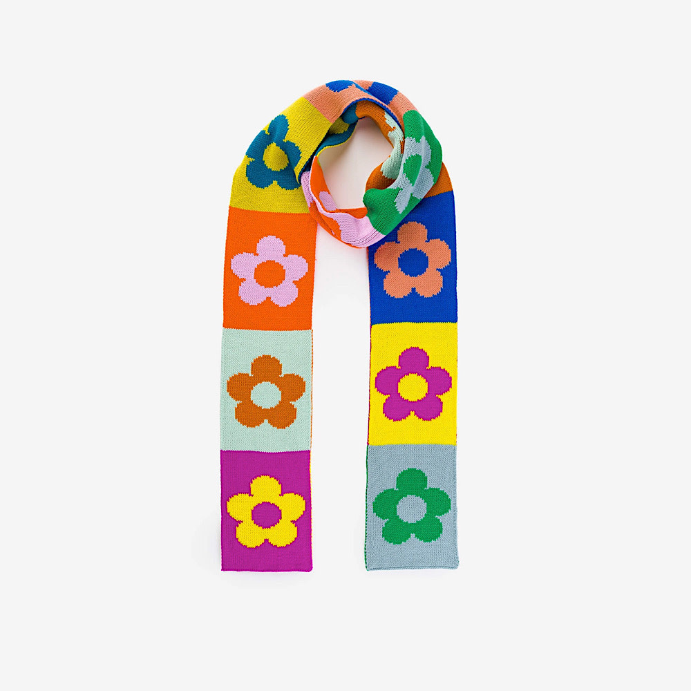 VERLOOP Knits VERLOOP Knits Flower Block Skinny Knit Scarf - Rainbow