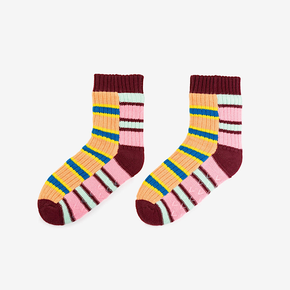 VERLOOP Knits Zipper Stripe House Socks - Peach Cobalt