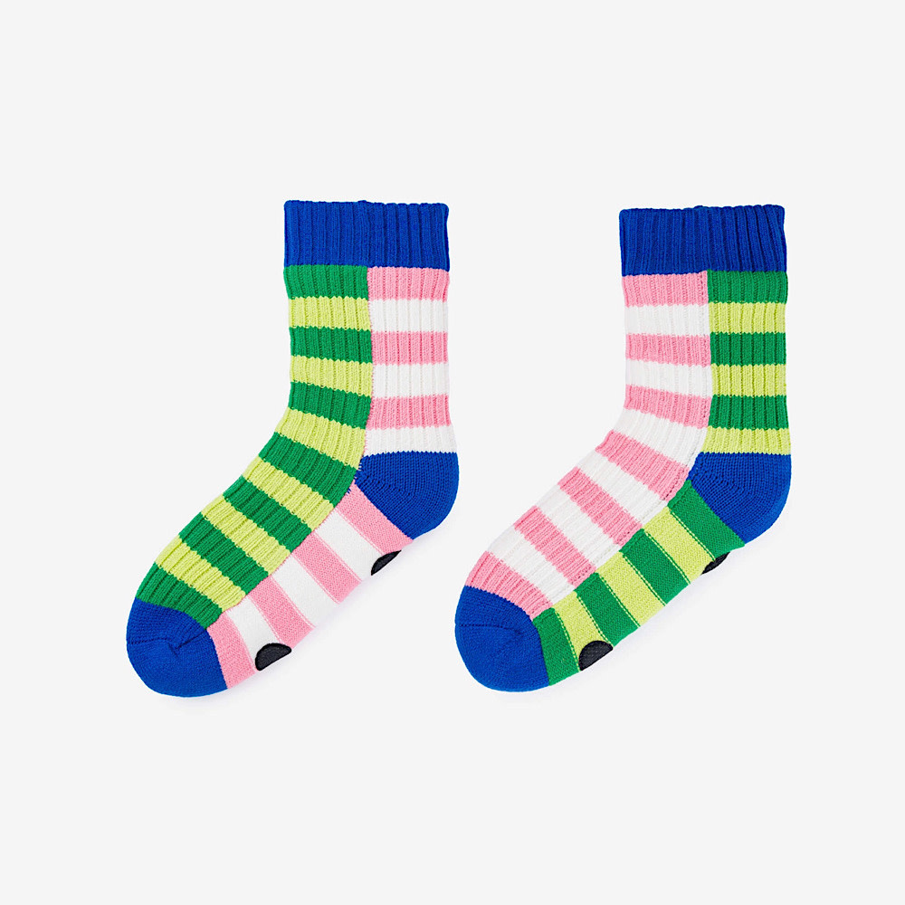 VERLOOP Knits Super Stripe Knit House Socks - Lime Green