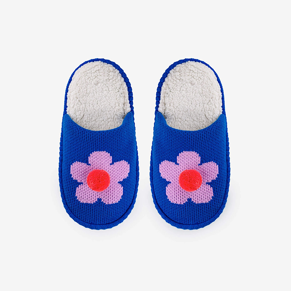 VERLOOP Knits Flower Pom Slide Slippers - Cobalt