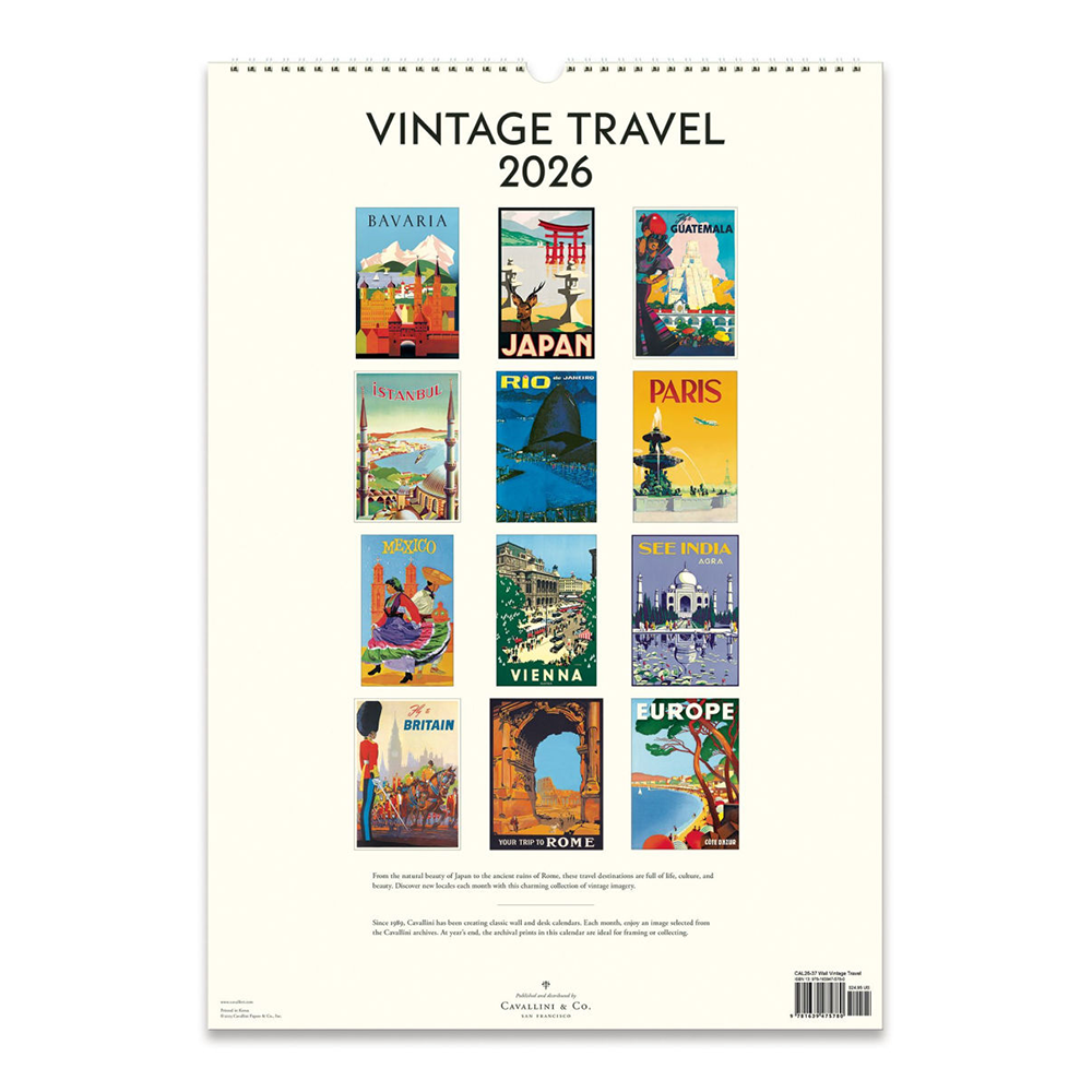 Cavallini 2026 Wall Calendar - Vintage Travel