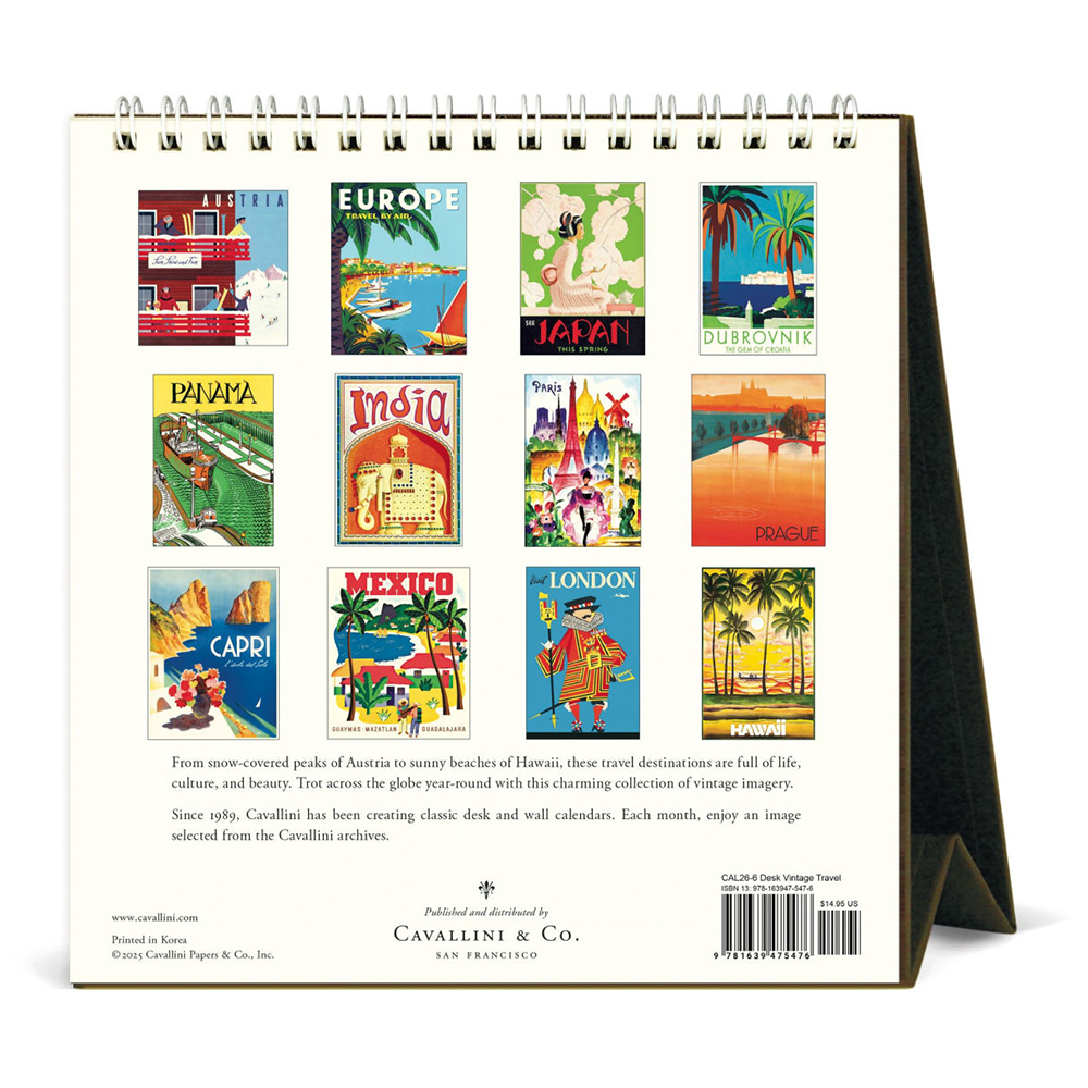 Cavallini 2026 Desk Calendar - Vintage Travel