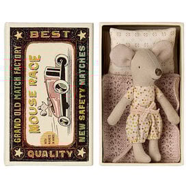 Maileg Maileg Little Sister Mouse - Matchbox - Pink Polka Dot