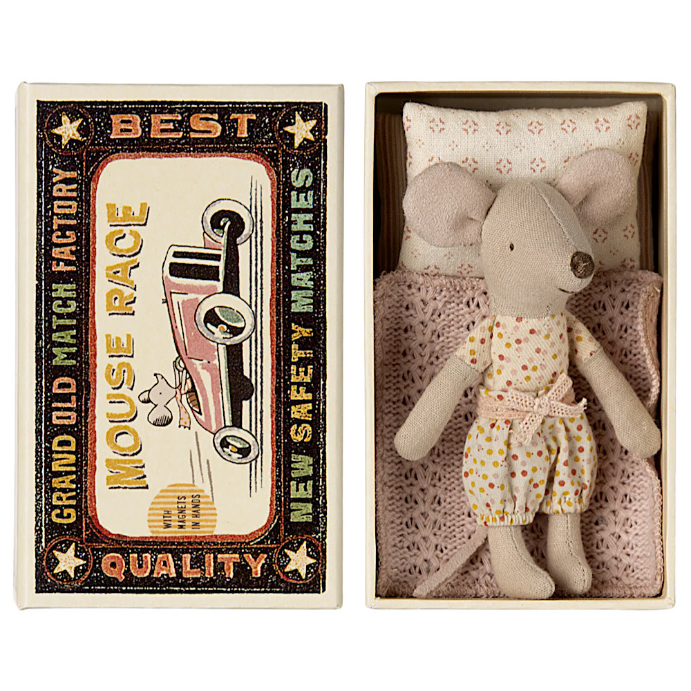 Maileg Maileg Little Sister Mouse - Matchbox - Pink Polka Dot