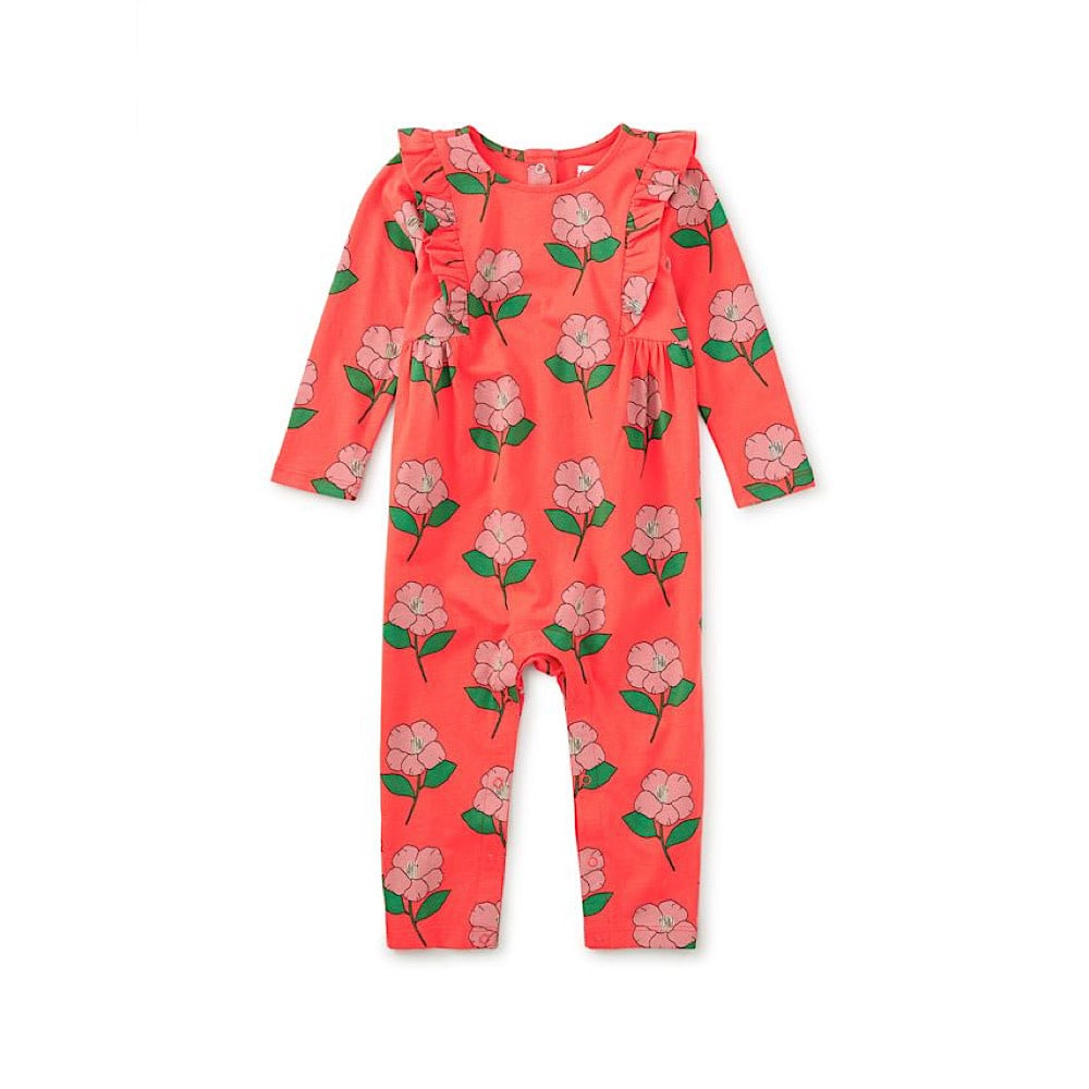 Tea Collection Ruffle Shoulder Baby Romper - Winter Camellia