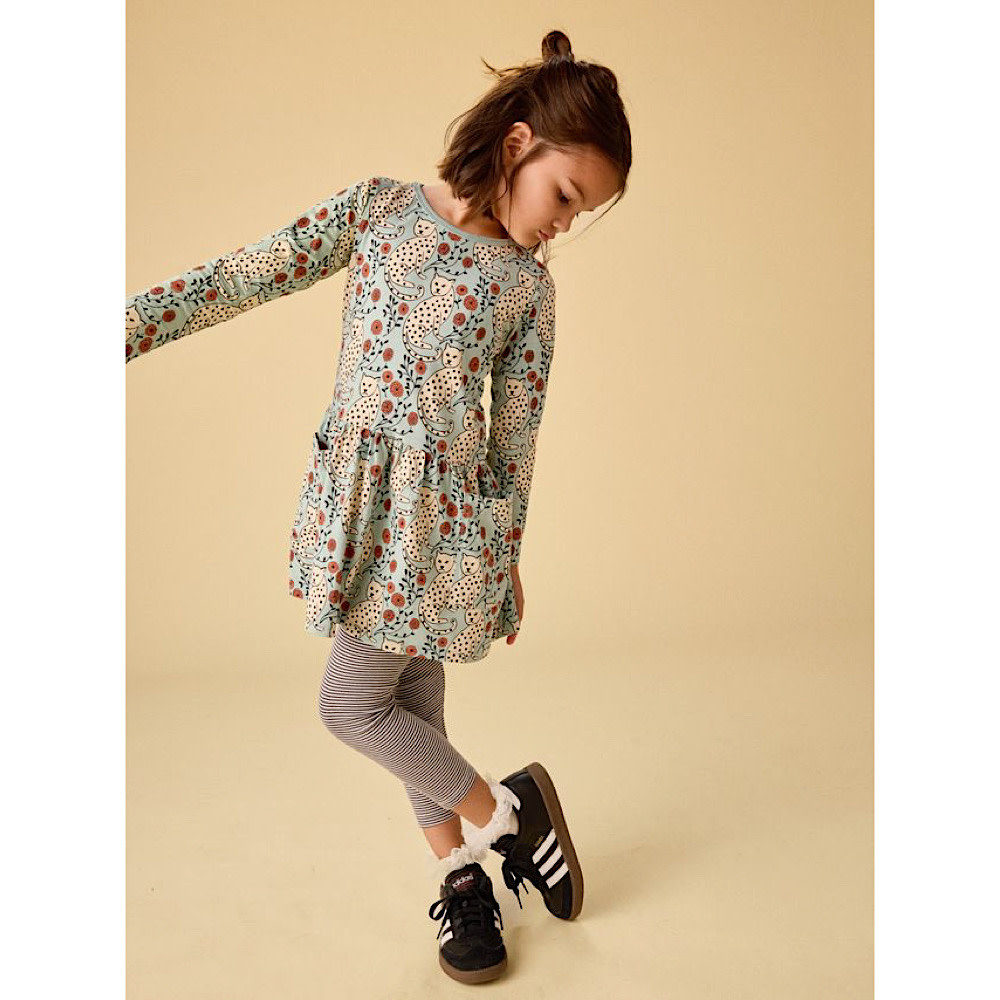 Tea Collection Long Sleeve Pocket Dress - Leopard Floral