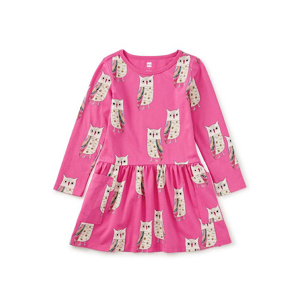 Tea Collection Tea Collection Long Sleeve Pocket Dress - Rainbow Eagle Owl