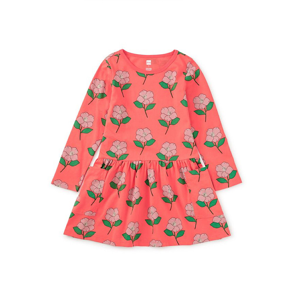 Tea Collection Long Sleeve Pocket Dress - Winter Camellia