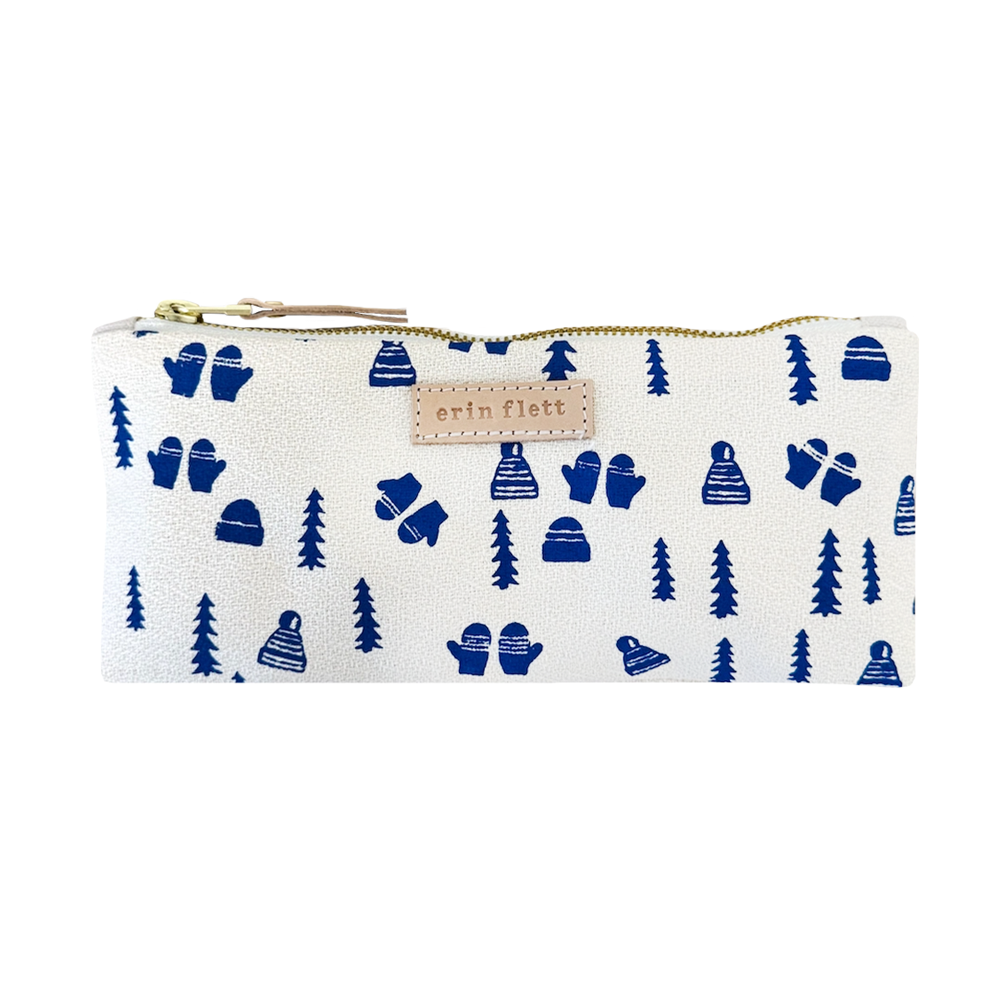 Erin Flett Erin Flett Flat Pencil Zipper Bag - Hat & Mittens Blue