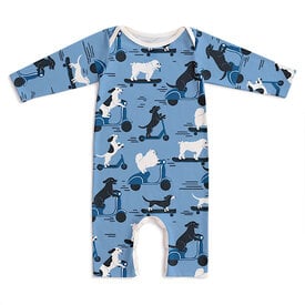 Winter Water Factory Winter Water Factory Long-Sleeve Romper - Dogs on Scooters Blue