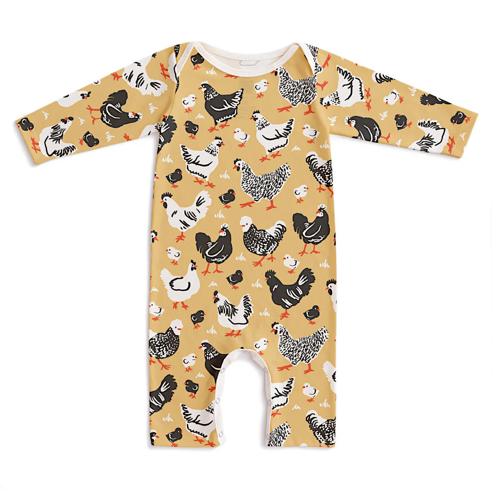 Winter Water Factory Long-Sleeve Romper - Chicken Family Yellow