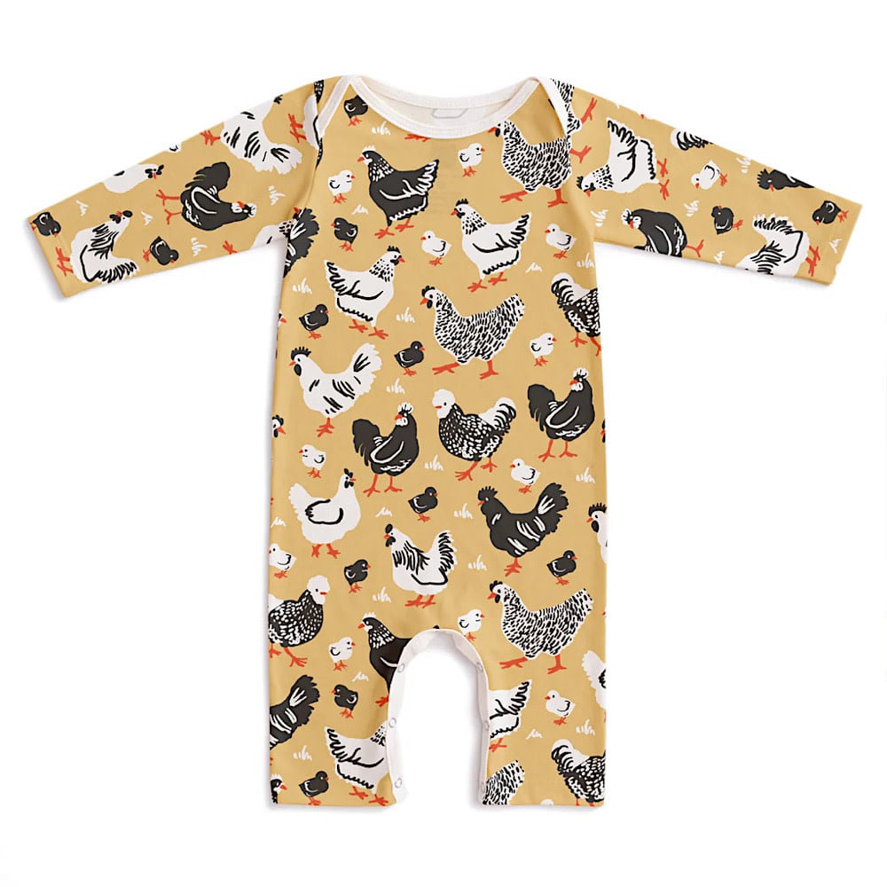 Winter Water Factory Winter Water Factory Long-Sleeve Romper - Chicken Family Yellow