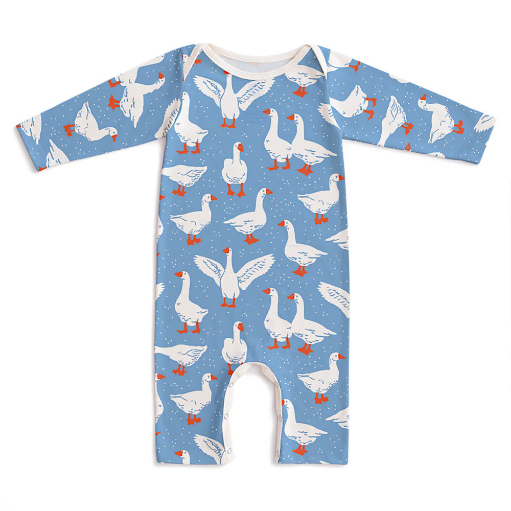 Winter Water Factory Long-Sleeve Romper - Silly Geese Blue