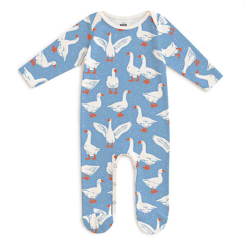 Winter Water Factory Winter Water Factory Long-Sleeve Footed Romper - Silly Geese Blue