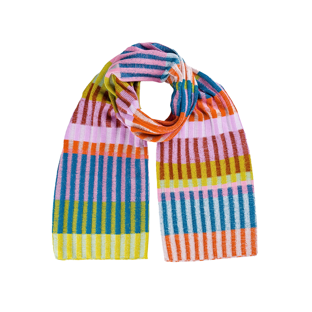 VERLOOP Mosaic Stripe Knit Scarf - Rust Lilac