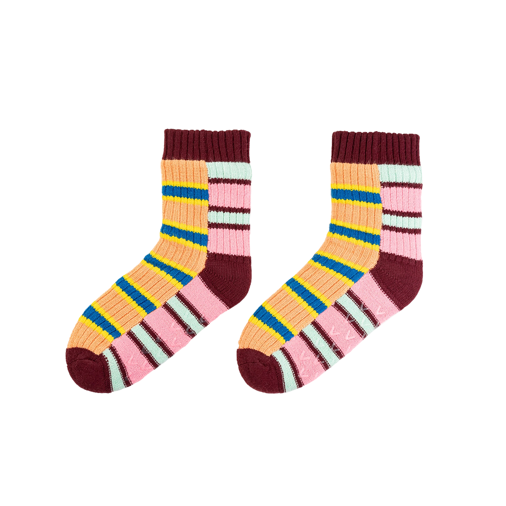 VERLOOP Knits VERLOOP Knits Zipper Stripe House Socks - Peach Cobalt S/M