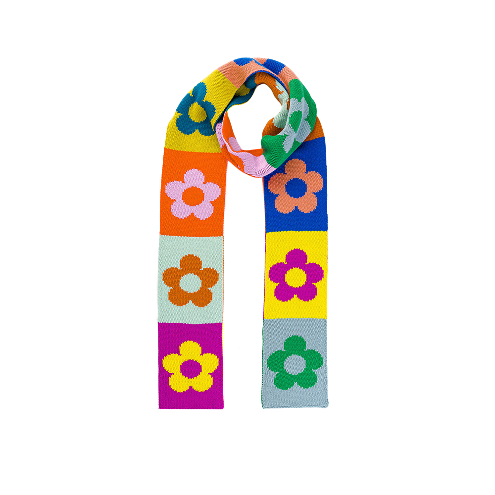 VERLOOP Knits Flower Block Skinny Knit Scarf - Rainbow