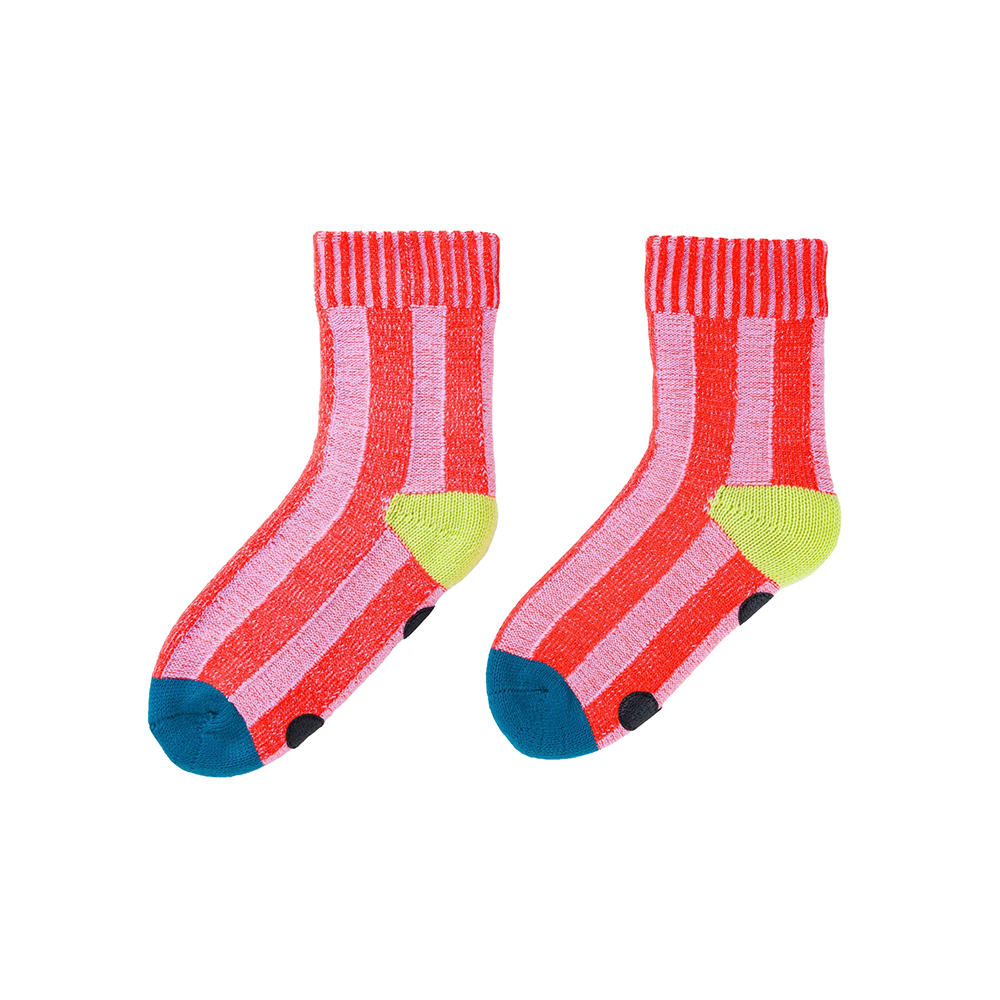 VERLOOP Knits Big Stripe House Socks - Poppy/Lilac S/M