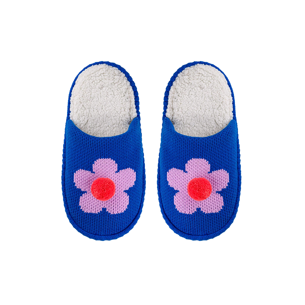 VERLOOP VERLOOP Knits Flower Pom Slide Slippers - Cobalt
