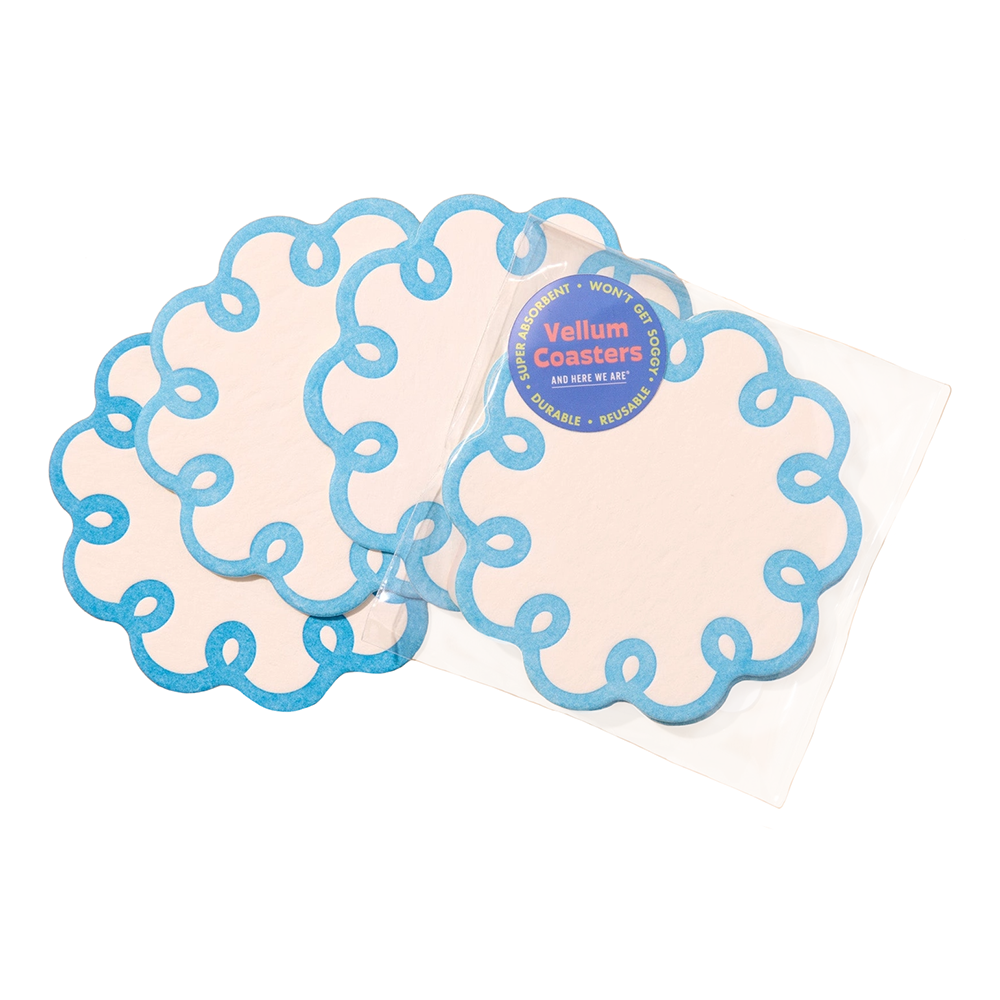 And Here We Are And Here We Are Coasters - Set of 4 - Coquette Scalloped Blue