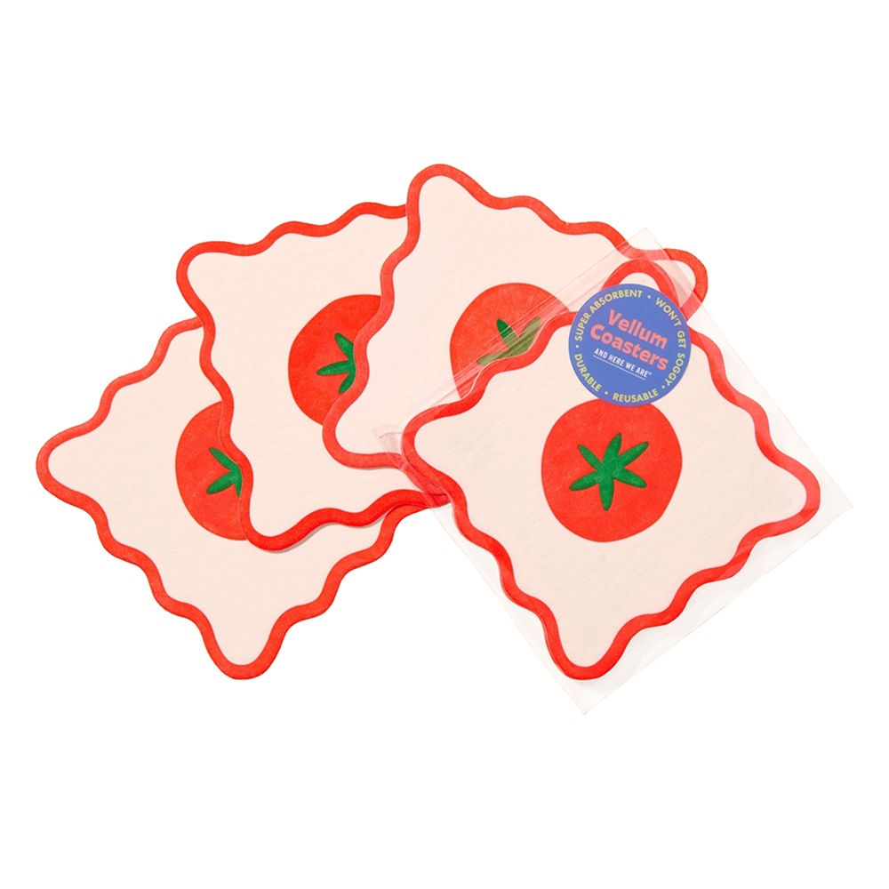  And Here We Are Coasters - Set of 4 - Crudite Tomato