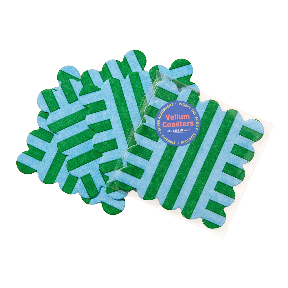 And Here We Are And Here We Are Coasters - Set of 4 - Riviera Stripes Blue/Green