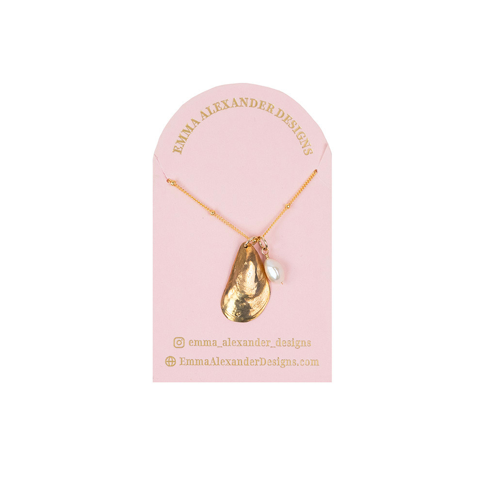 Emma Alexander Mussel Shell and Pearl Necklace - Satellite Chain - Bronze