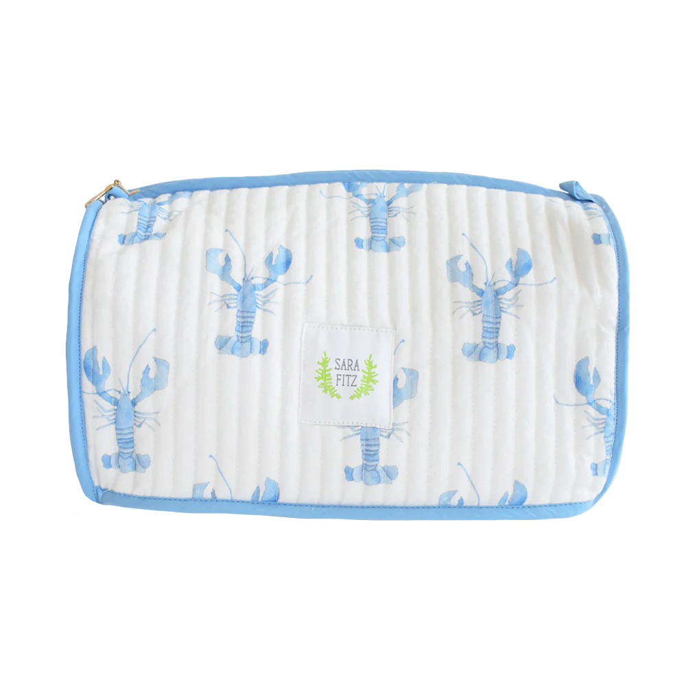 Sara Fitz Quilted Cosmetic Pouch - Blue Lobster