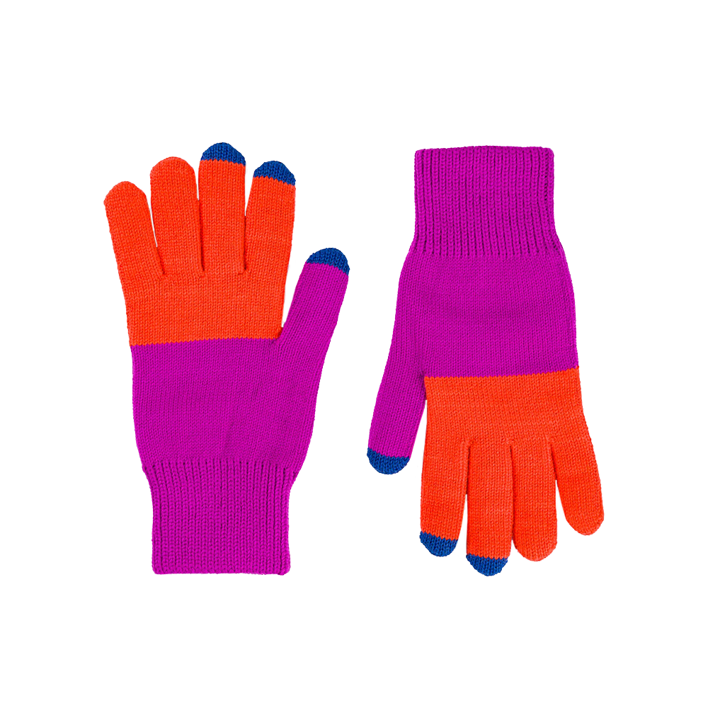 VERLOOP Colorblock Knit Touchscreen Gloves - Poppy/Magenta