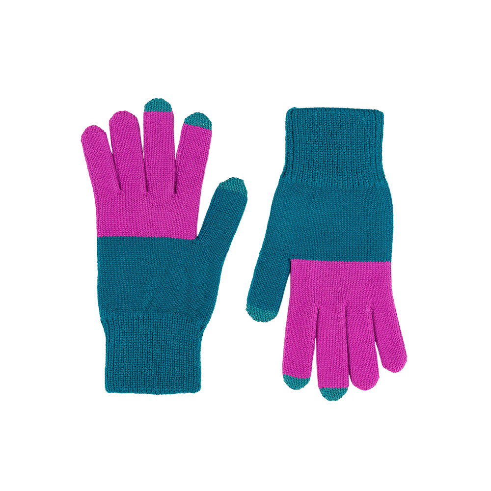 VERLOOP Colorblock Knit Touchscreen Gloves - Teal/Magenta