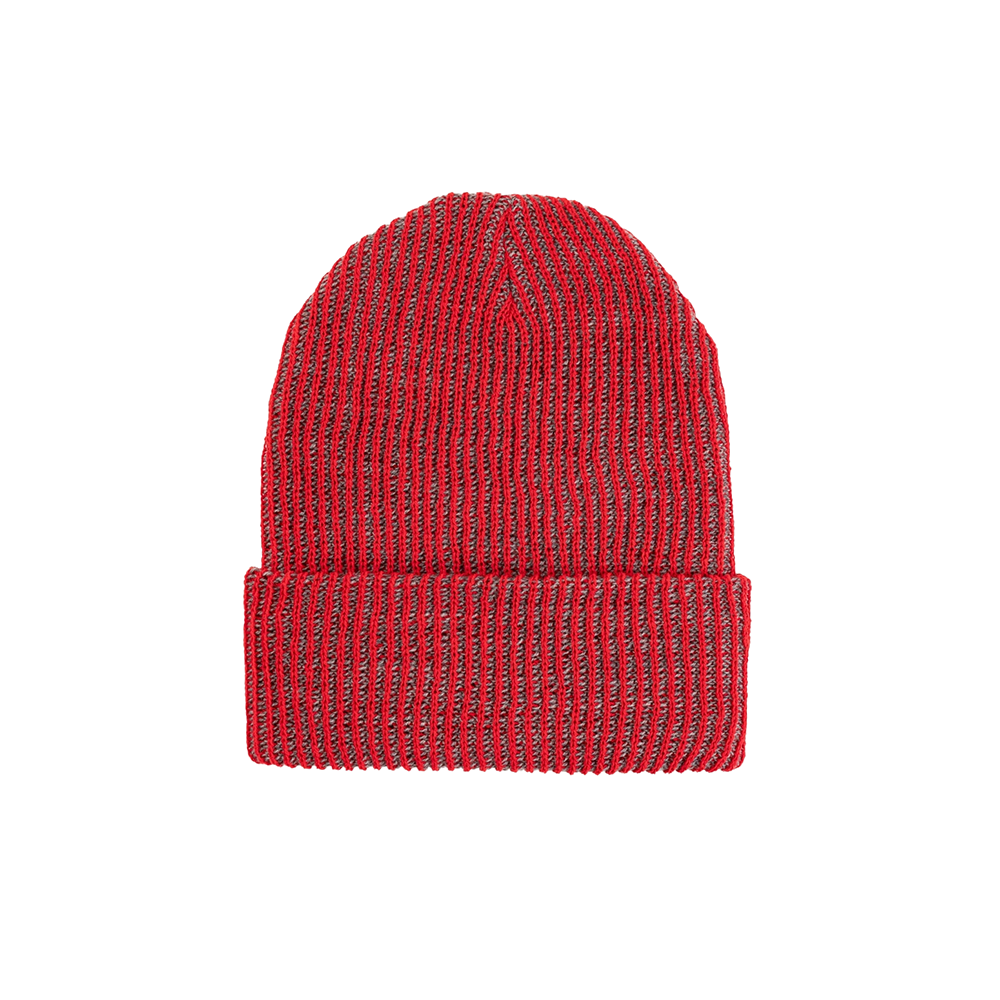 VERLOOP Knits Simple Rib Knit Beanie - Red Grey
