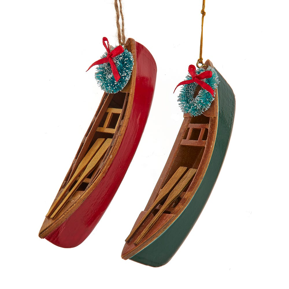 Wooden Wreath Canoe Ornament - Assorted