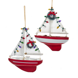 Kurt S Adler Wreath Red Sailboat Ornament