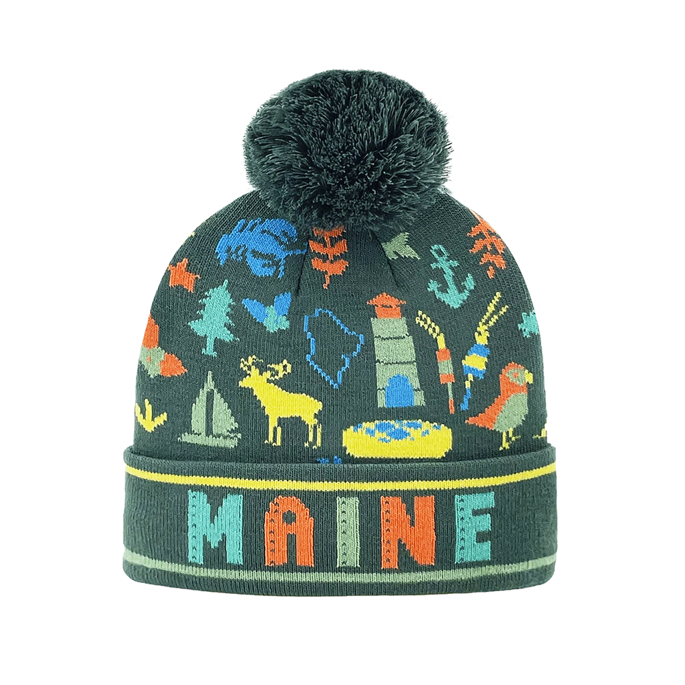 Northern Icons Creations INC Winter Knit Beanie with Pom Pom - Maine State Icon - Forest Green